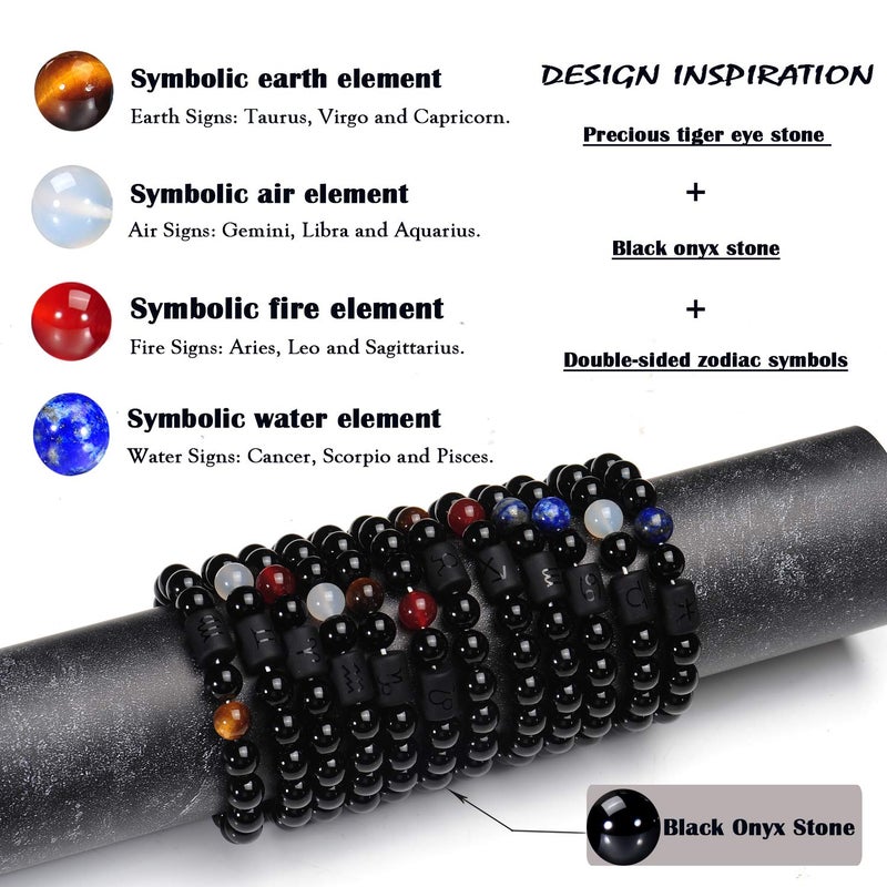 VLINRAS Zodiac Gemini Bracelet for Men Father's Day Gemini Gifts Natural Black Onyx Stone Zodiac Charm Bracelet Constellation Horoscope Jewelry - Image 5